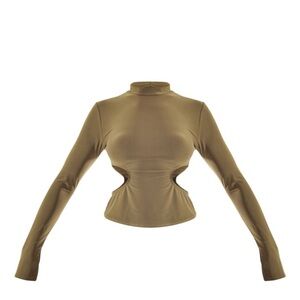 Khaki long sleeve cutout top